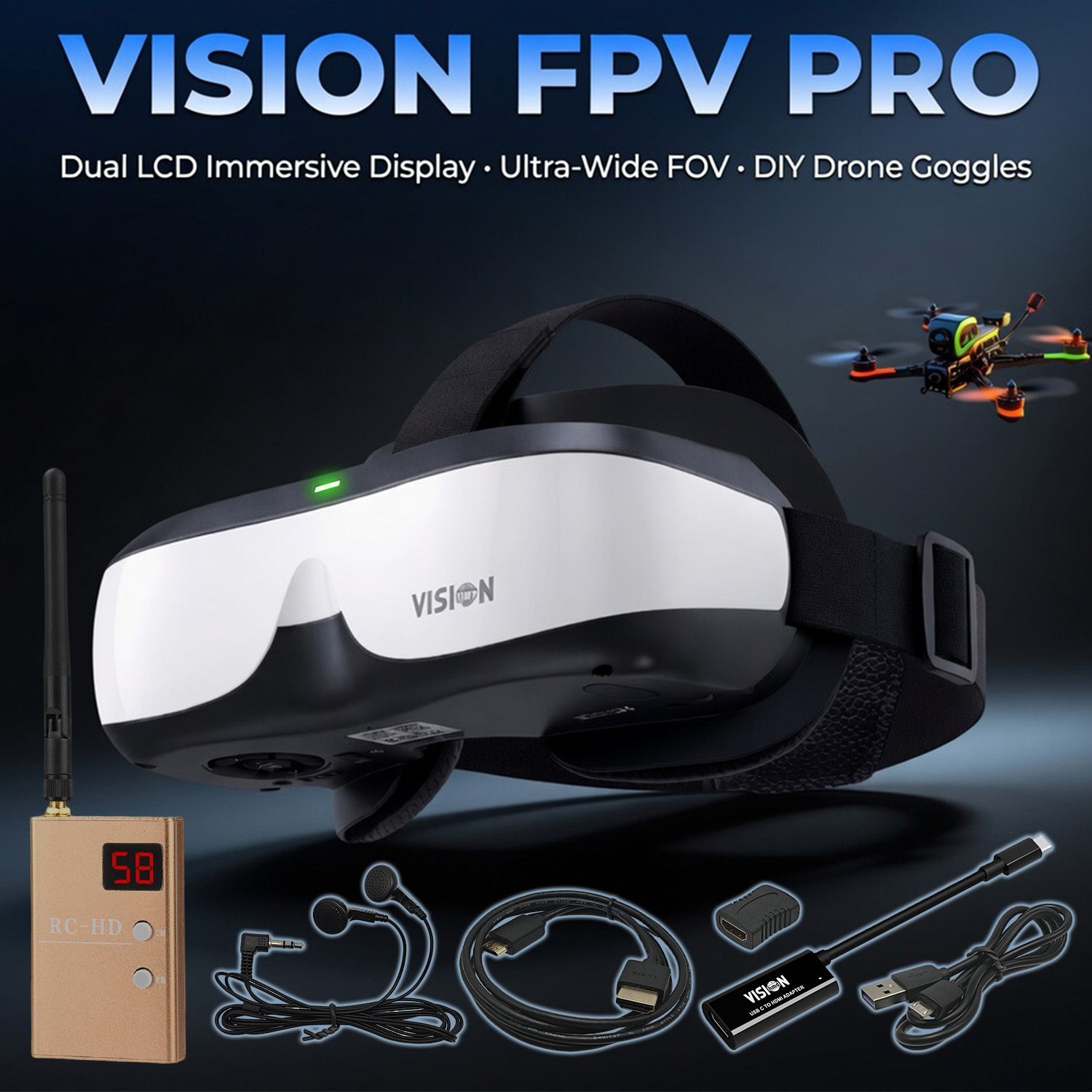 Skyzone Sky04O Pro Fpv Goggles - نظارات FPV، شاشة مثبتة على الرأس،